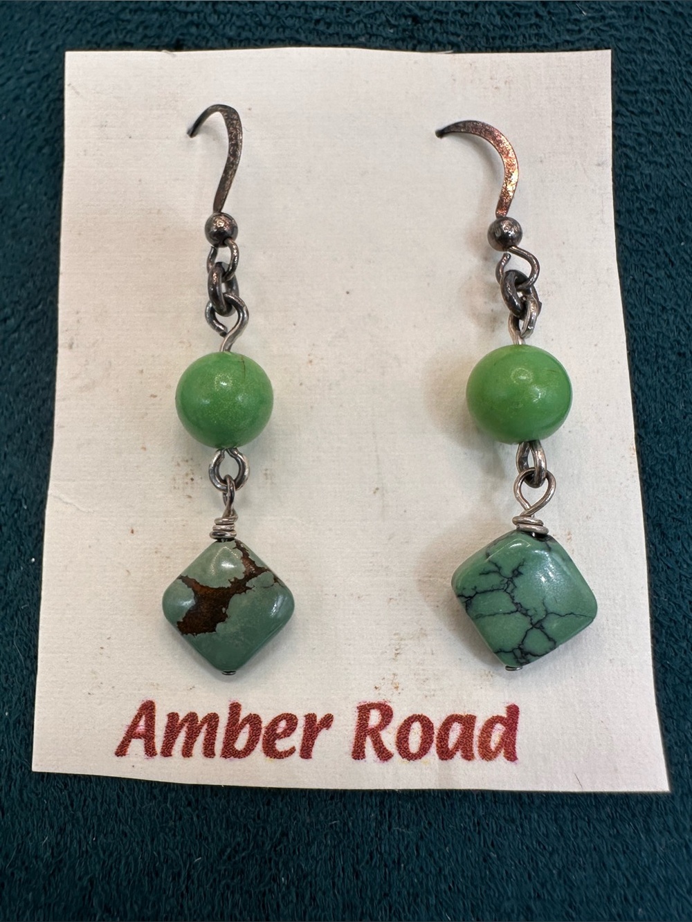Sterling Silver Green Turquoise Dangle Earrings Southwestern Boho Gemstone